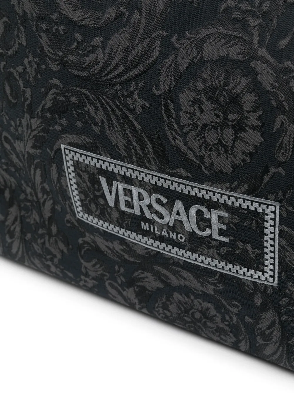 Shop Versace Barocco Athena Jacquard Canvas Tote Bag In Black