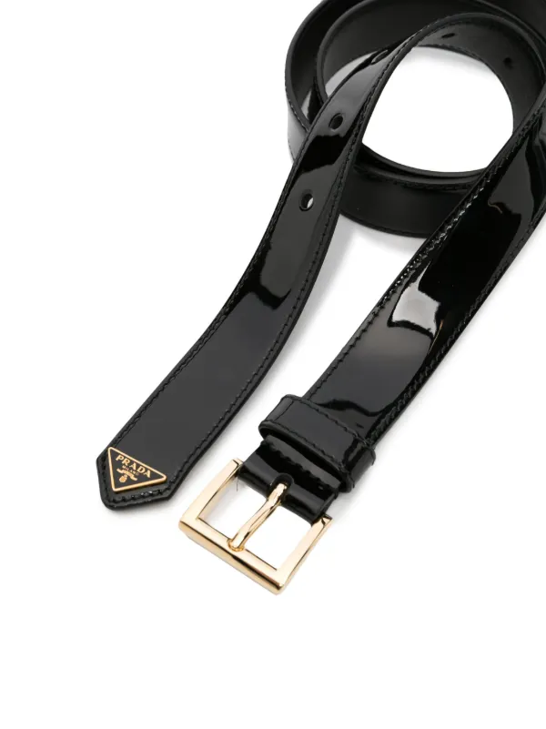 【関税＆送料込み】Prada Logo-Plaque Patent Leather Belt Prada - Vernice Black Patent Leather Logo Buckle Belt