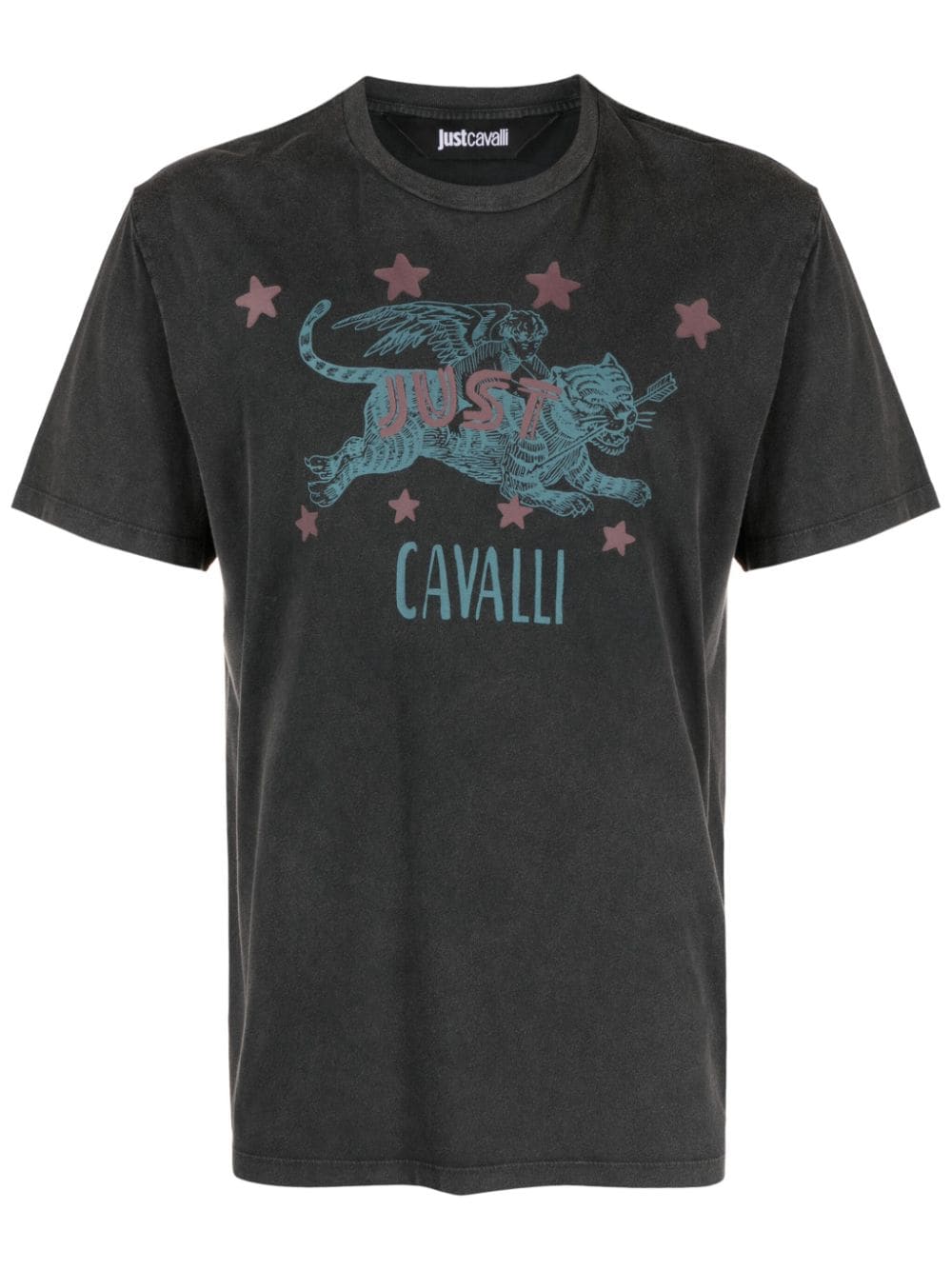 Just Cavalli Tiger-print Cotton T-shirt In Black