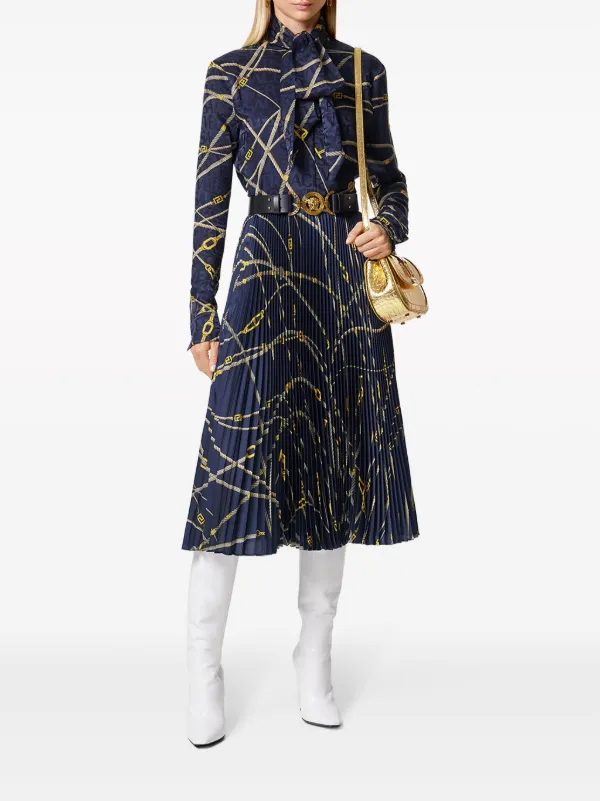 【関税&送料込】Versace Printed Crepe Skirt Versace Pleated Printed Crepe De Chine Skirt In Black Pink