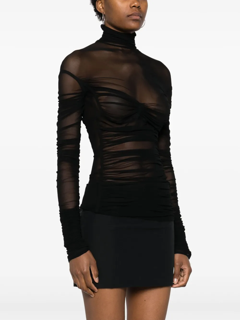 Shop Mugler Draped Mesh Top In Black