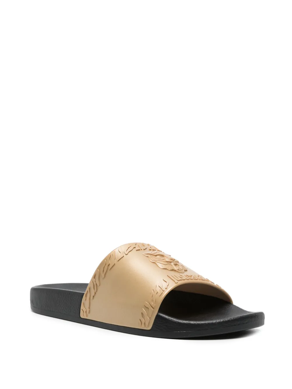 Shop Just Cavalli Tiger-embossed Slides In Gold