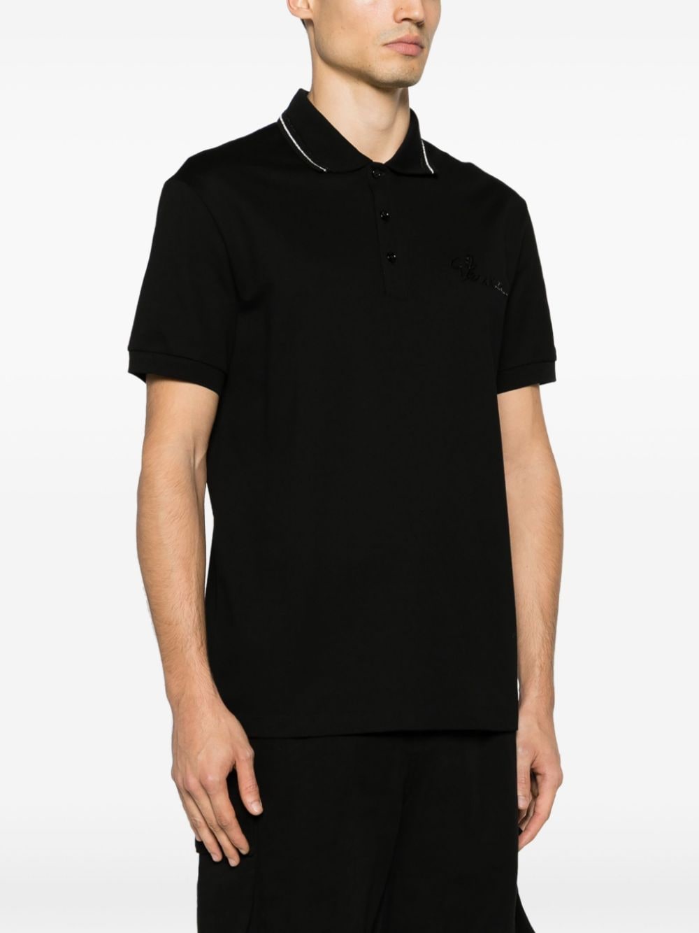 Shop Versace Nautical Cotton Polo Shirt In Black