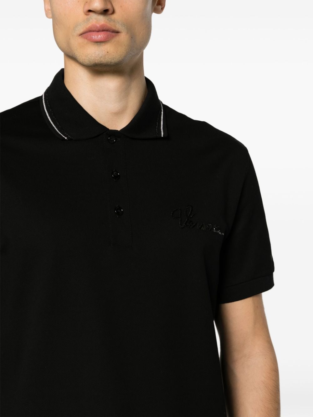 Shop Versace Nautical Cotton Polo Shirt In Black