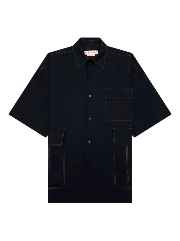 MARNI ポケット付き半袖シャツ ネイビー Marni ポケット ショートスリーブシャツ | ブルー | FARFETCH JP