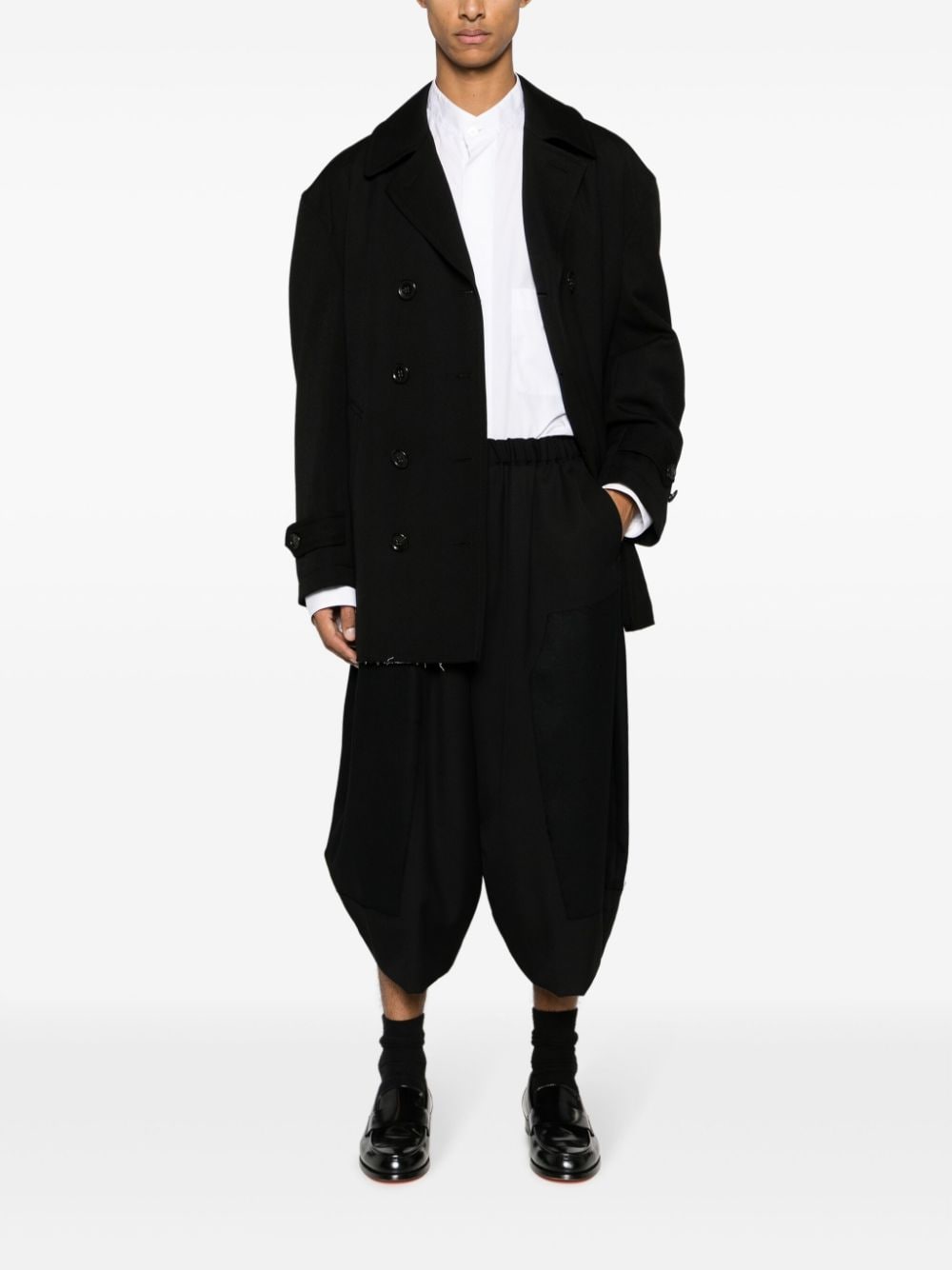 Shop Black Comme Des Garçons Notched-lapels Double-breasted Coat In Black