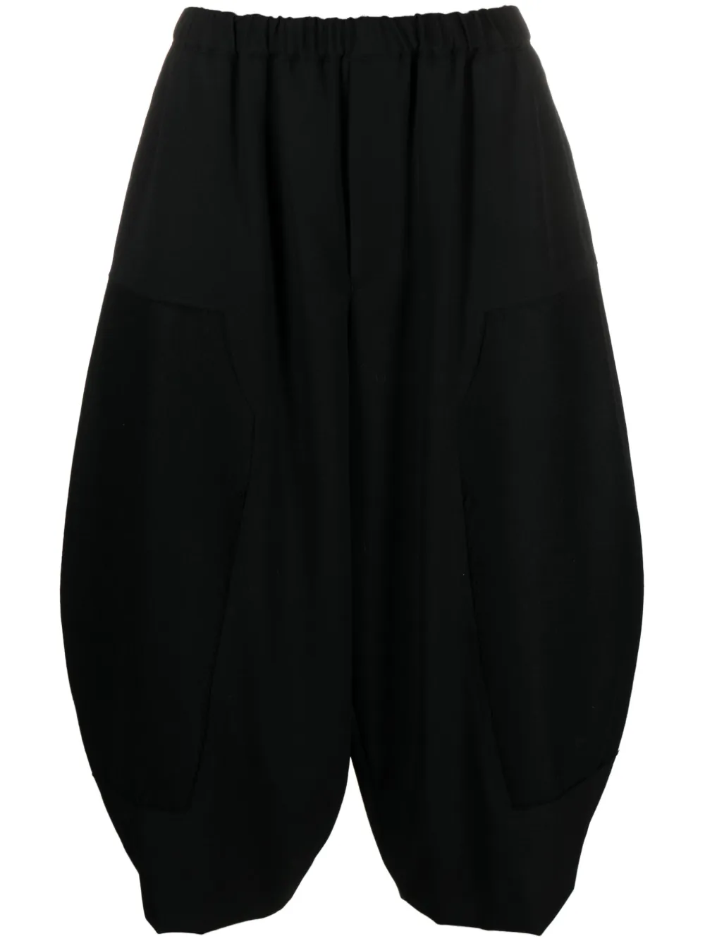 Black Comme Des Garçons Elasticated-waist Wool Cropped Trousers In Black