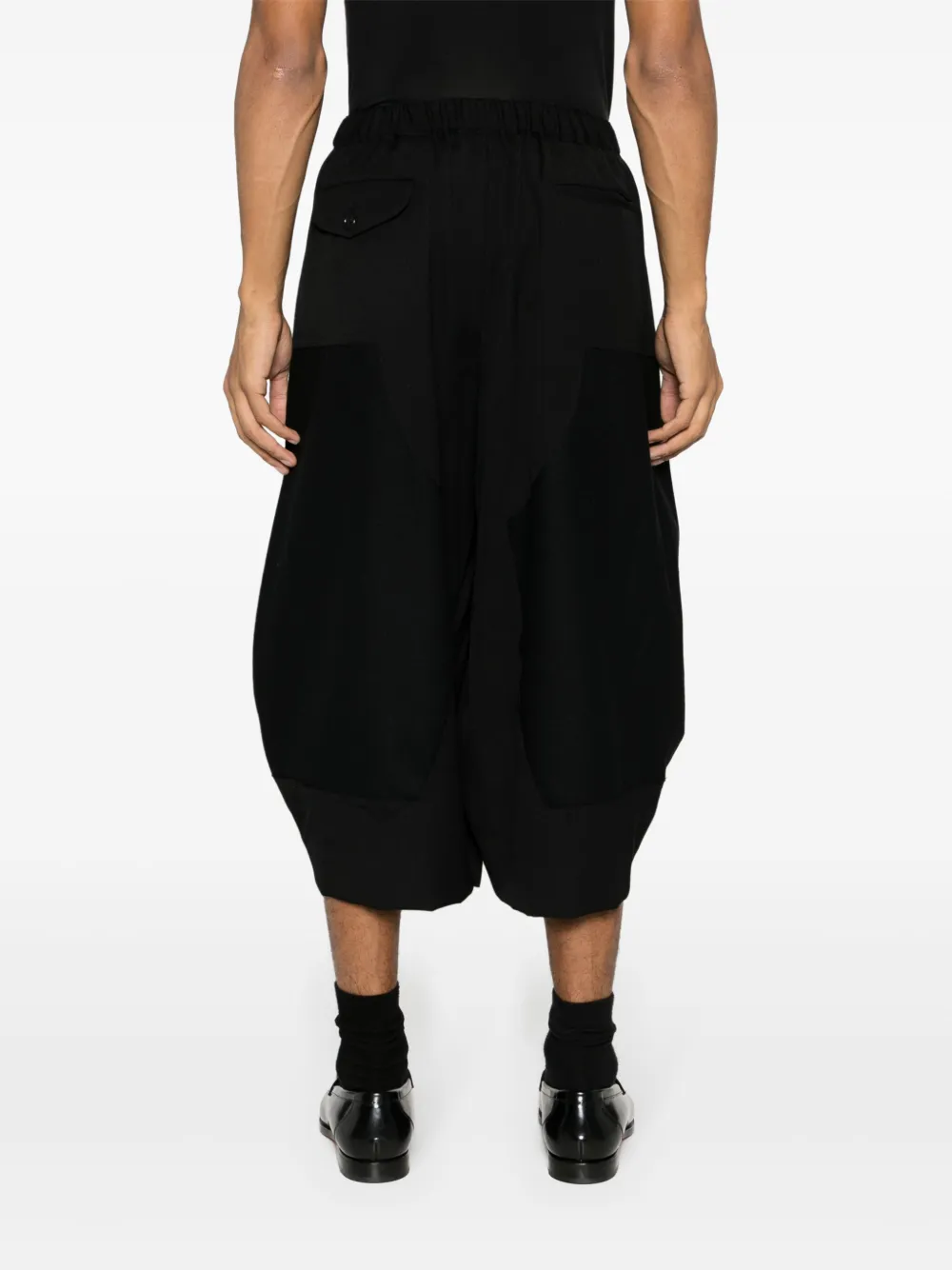 Black Comme Des Garçons Elasticated-waist Wool Cropped Trousers In Black