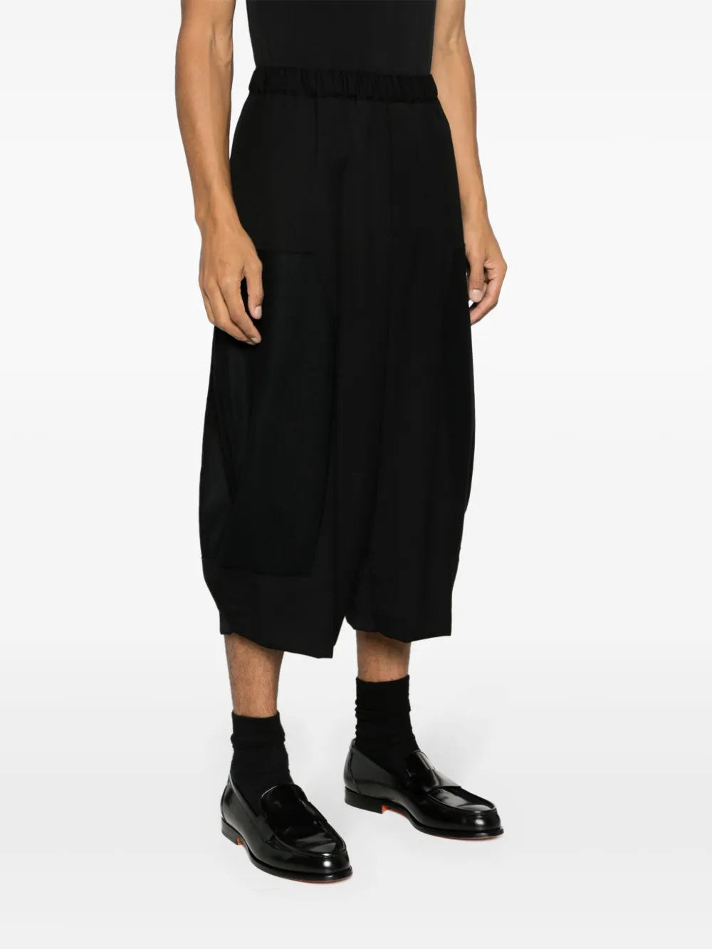 Black Comme Des Garçons Elasticated-waist Wool Cropped Trousers In Black
