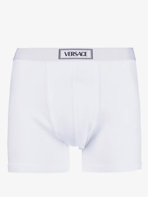 Versace Lange, gerippte Baumwoll-Boxershorts