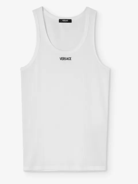 Versace top tejido de canalé con logo bordado