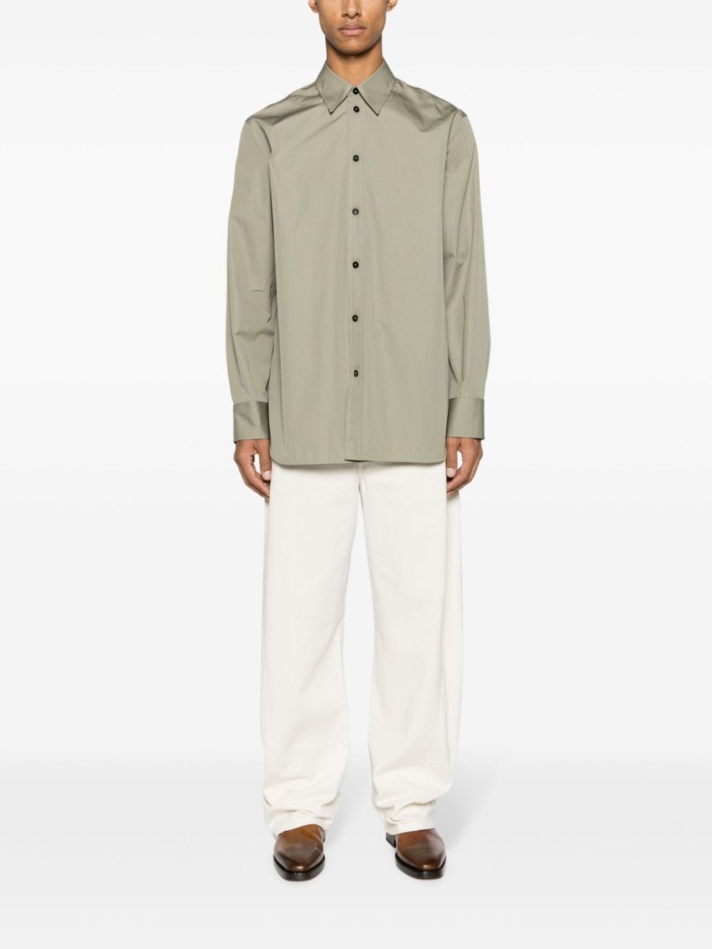 Shop Jil Sander Long-sleeve Cotton Shirt In Grün