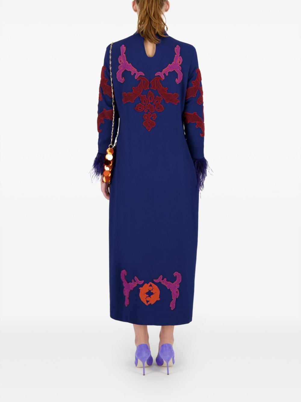 Shop Paula Embroidered Feather-detail Midi Dress In Blue