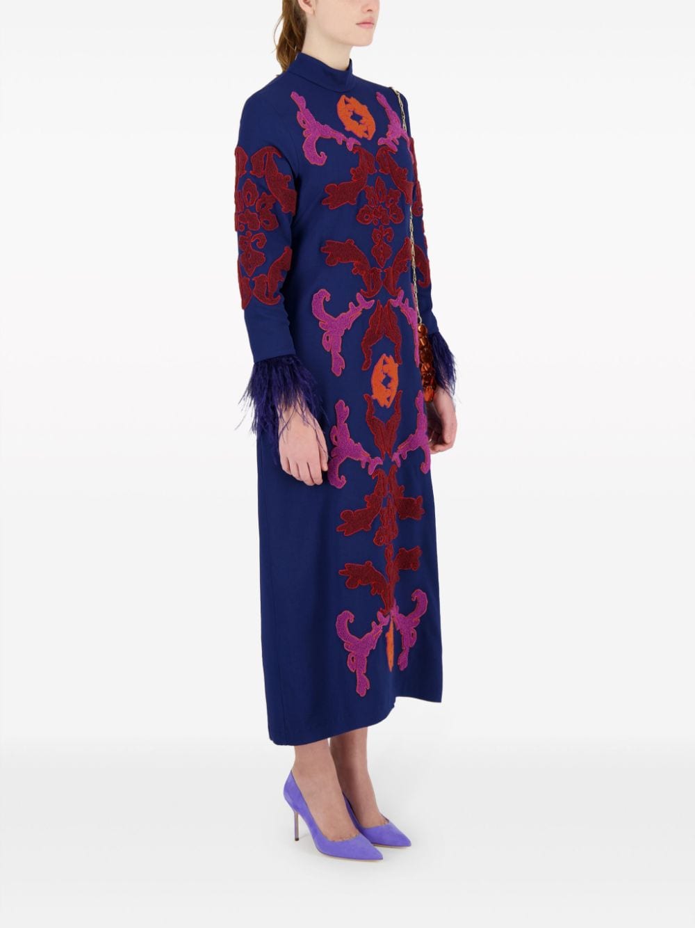 PAULA Midi-jurk met borduurwerk Blauw