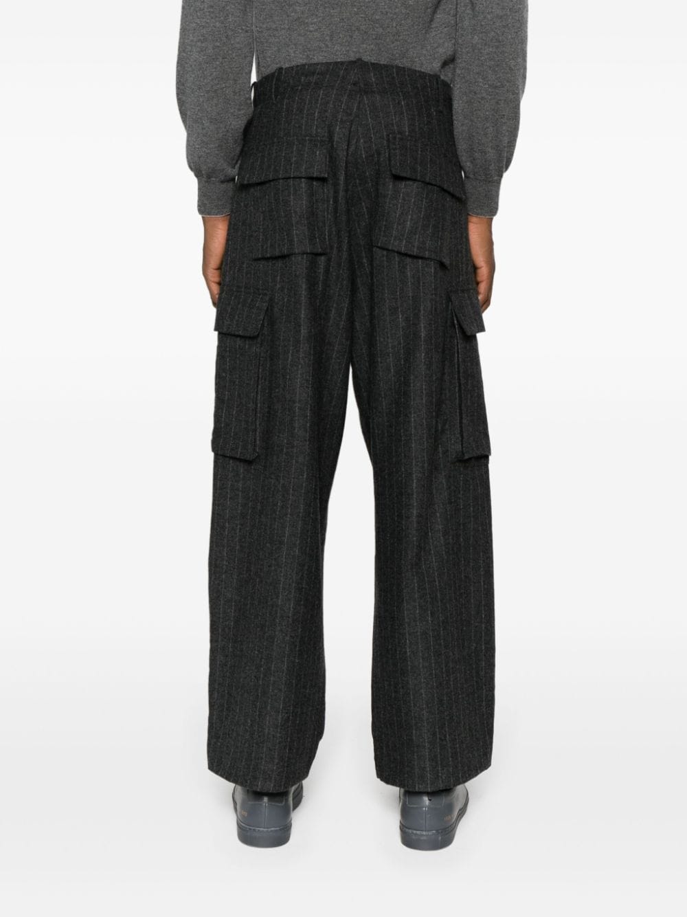 Shop Laneus Pinstripe Wool-blend Cargo Trousers In Grey