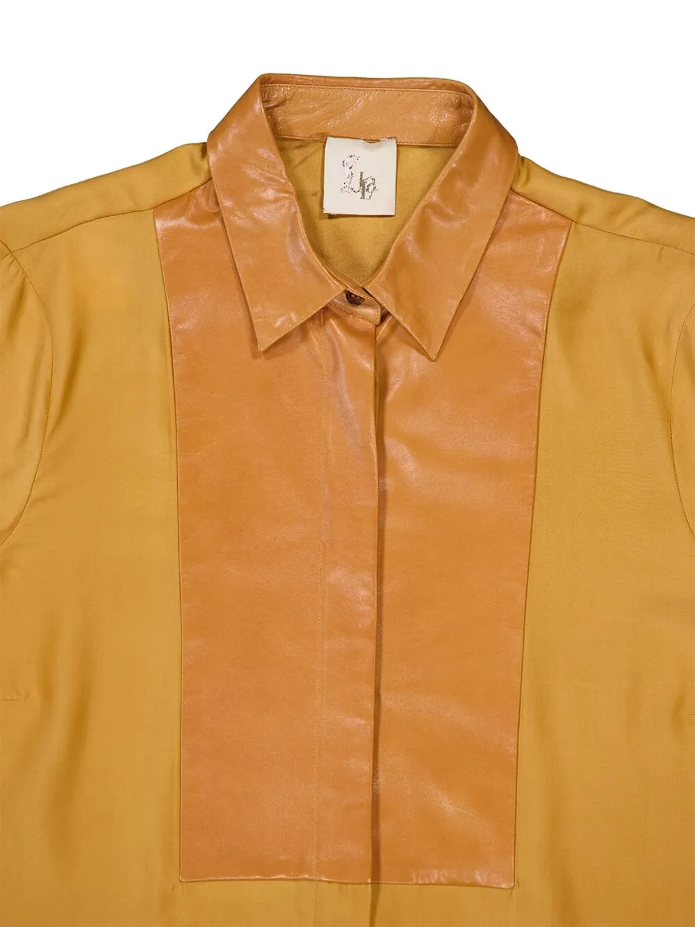 Cosmos Leather-Bib Silk Shirt