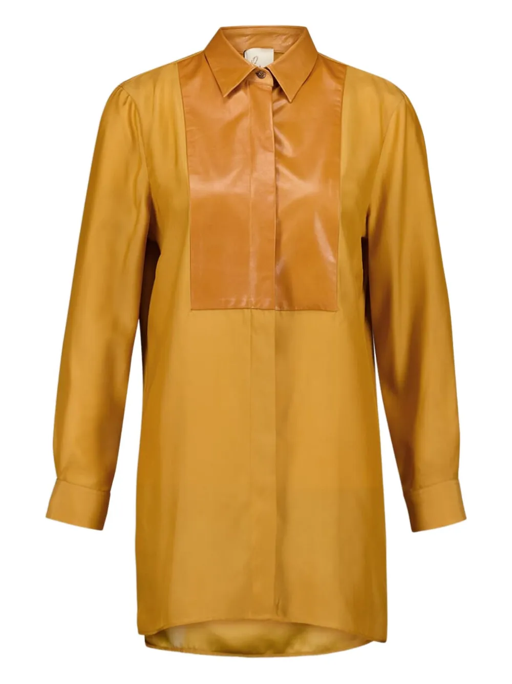 PAULA Cosmos leather-bib silk shirt | Yellow | Image 1