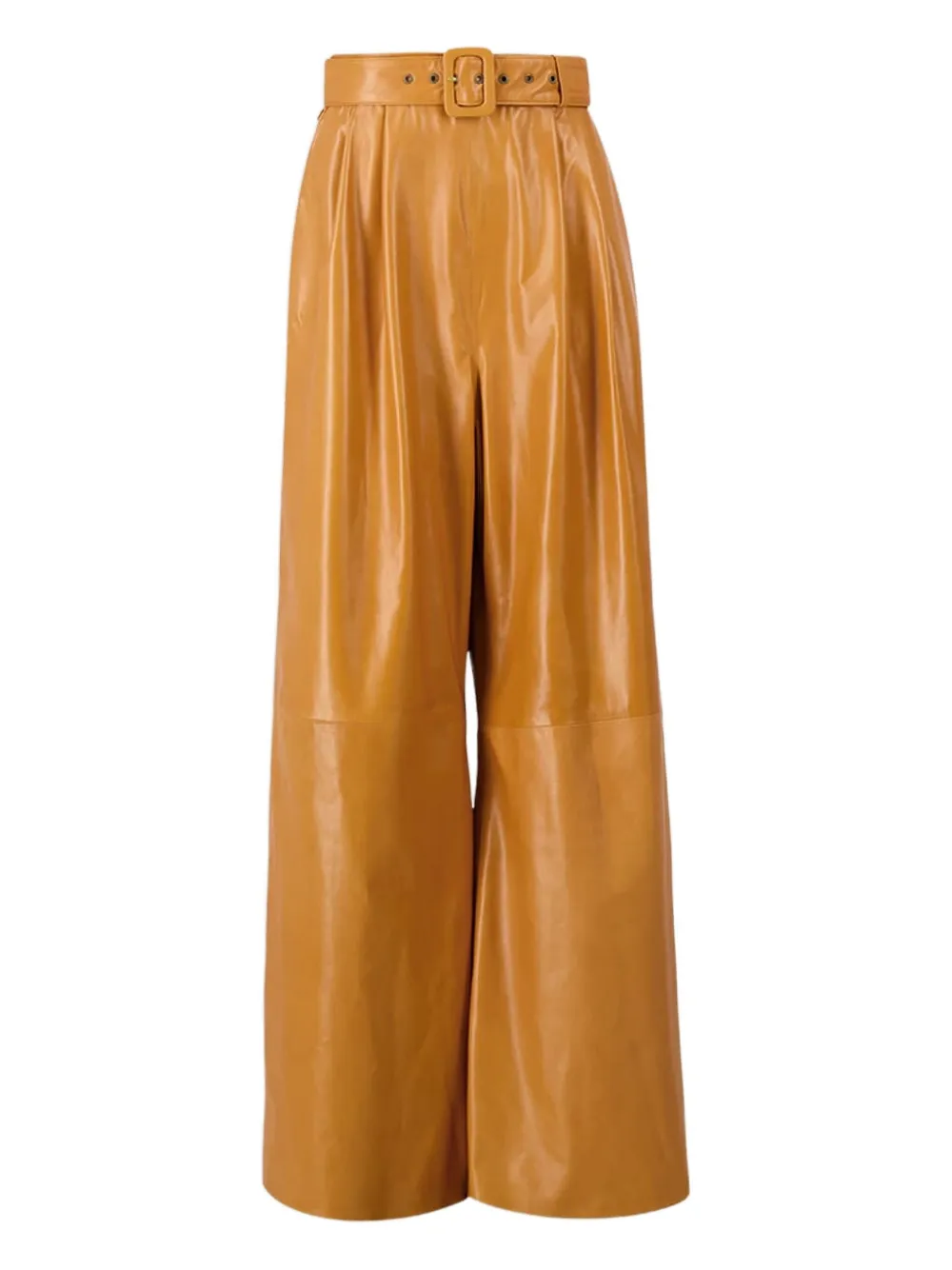 PAULA belted-waist leather palazzo pants | Brown | Image 1