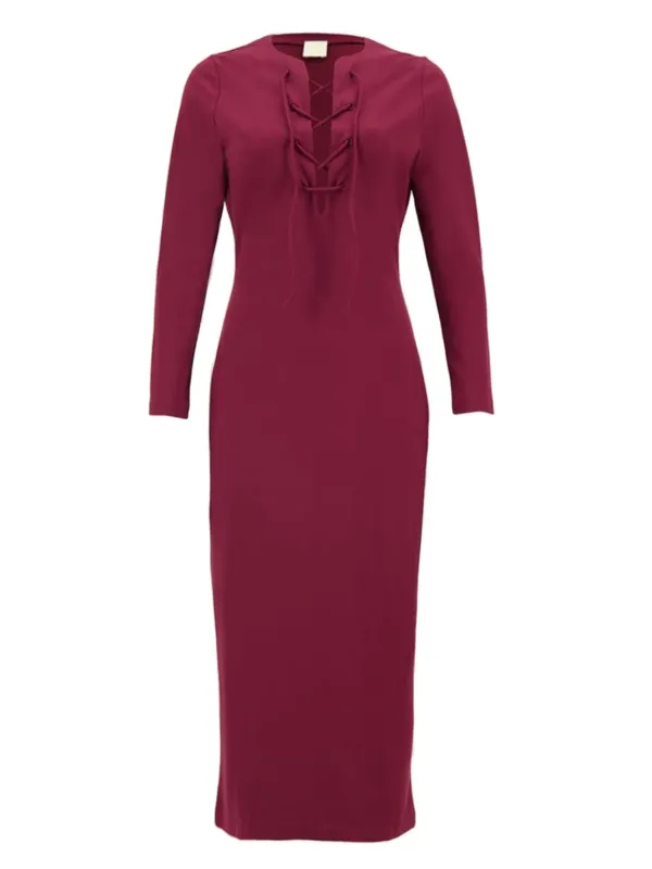Paula Eros Tubular Dress With Eyelets - Burgundy