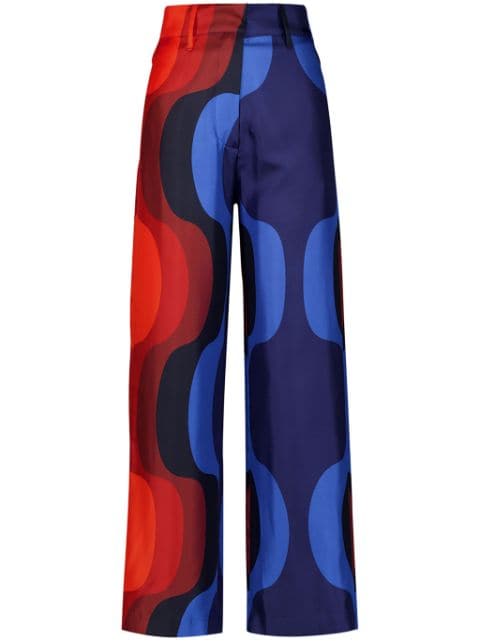 PAULA Sonia wave-print silk trousers