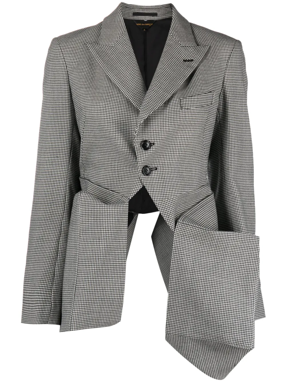 Comme Des Garçons Asymmetric Check-print Wool Blazer In Black