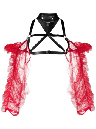 Noir Kei Ninomiya チュールスリーブ レザートップ | レッド | FARFETCH JP