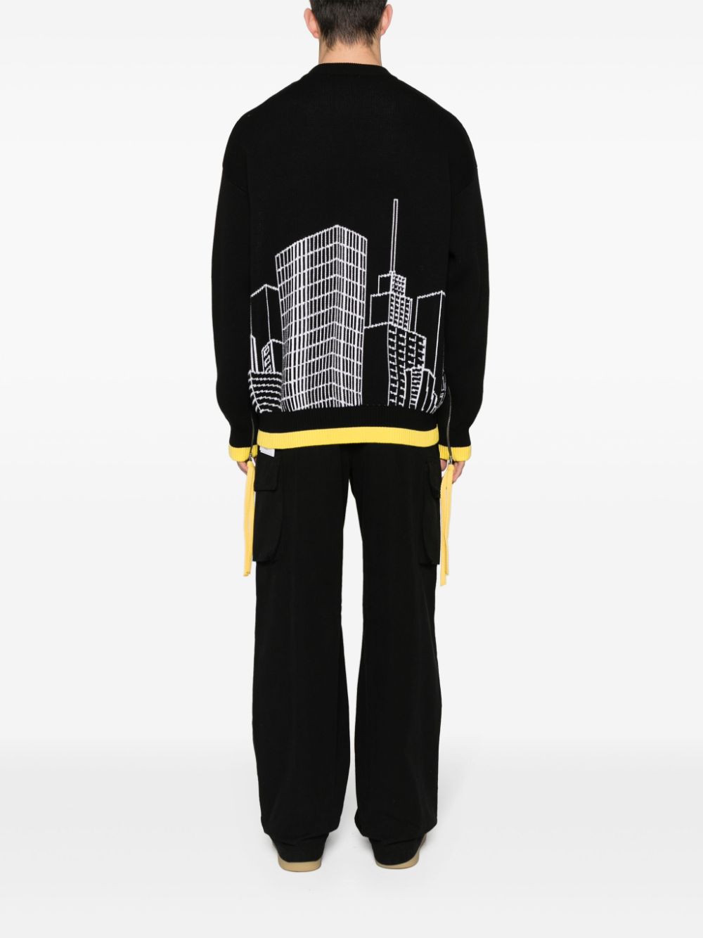 Shop Off-white Intarsia-knit Jumper In Black