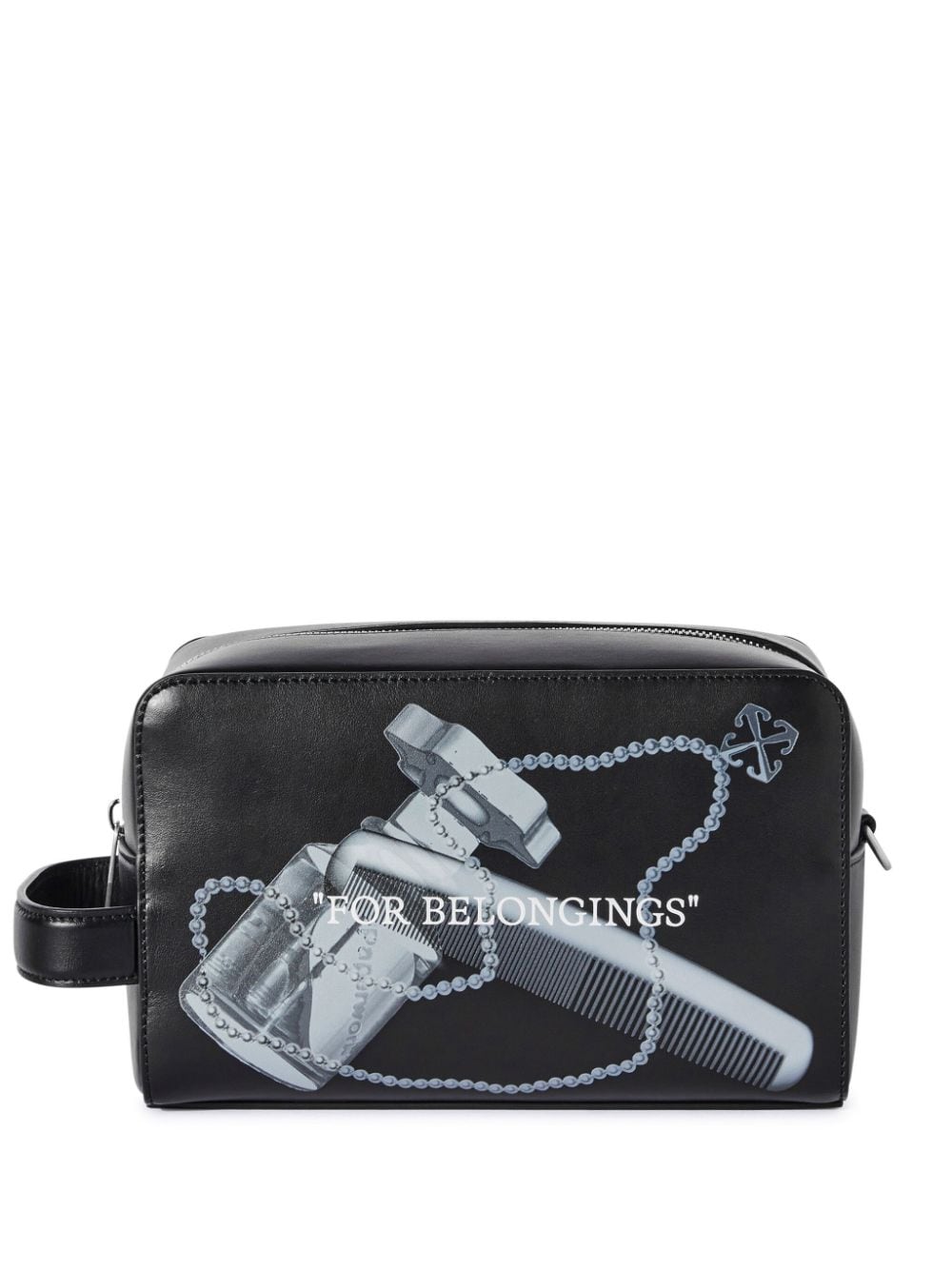 Off-white Quote Bookish Leather Wash Bag In Black