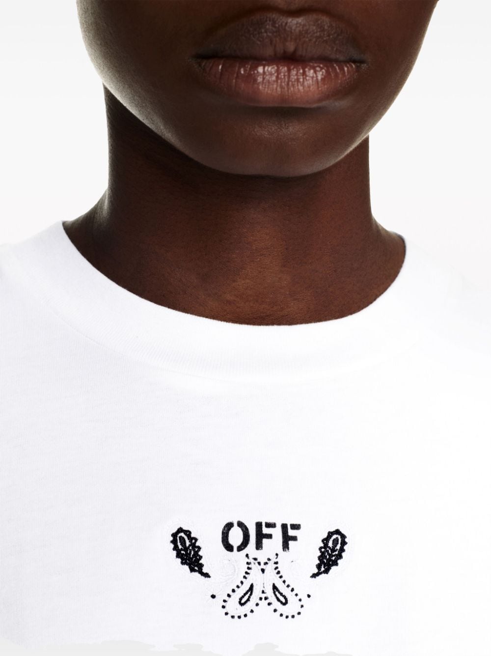 Shop Off-white Arrow-embroidered Cotton T-shirt In White