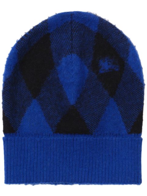 Burberry intarsia-knit logo argyle checked beanie Men