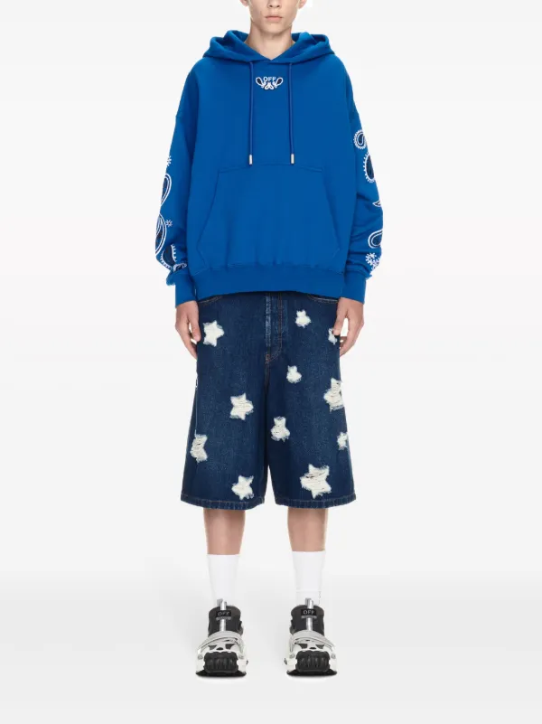 Off-White bandana-embroidered Cotton Hoodie | Blue | FARFETCH