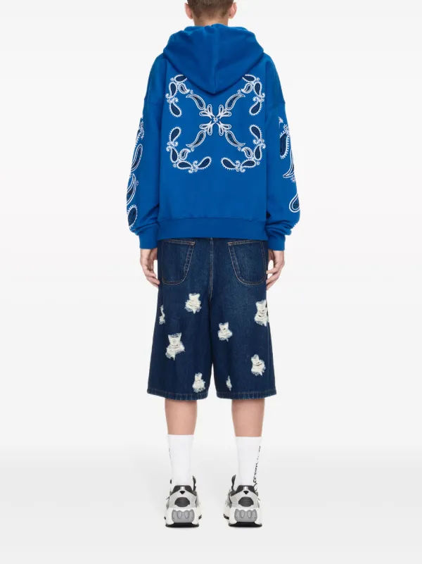 Off White bandana embroidered Cotton Hoodie Blue FARFETCH UK