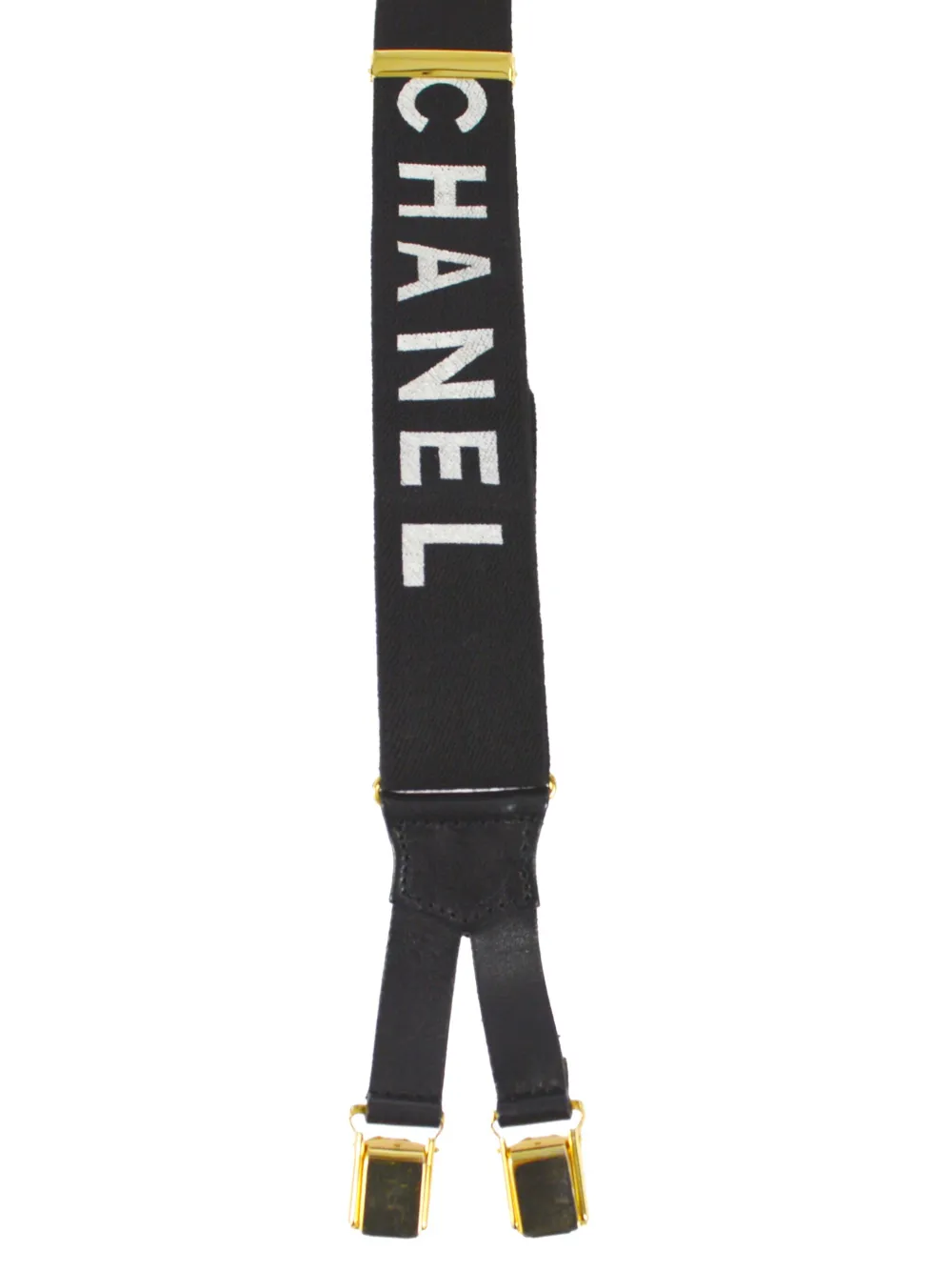 CHANEL Pre-Owned 1990-2000s bretels met logoprint - BLACK, WHITE, GOLD
