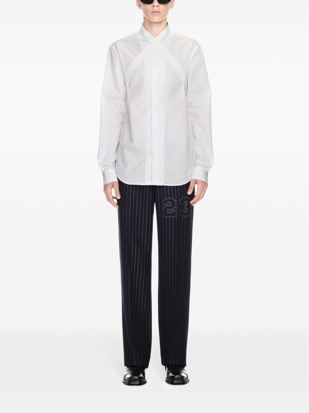 Shop Off-white Number-print Pinstriped Slim-cut Trousers In Black