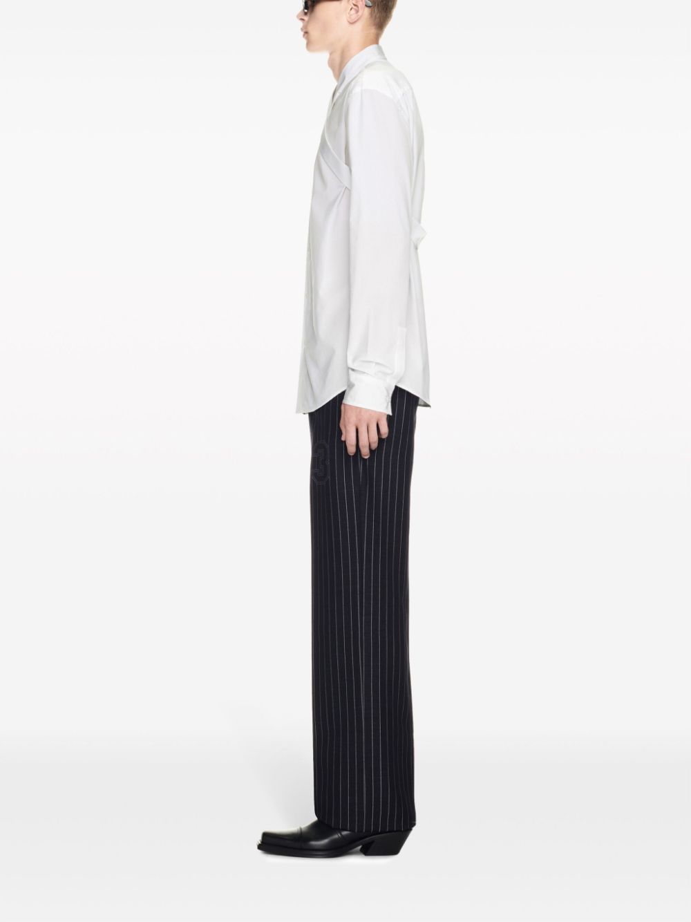 Shop Off-white Number-print Pinstriped Slim-cut Trousers In Black