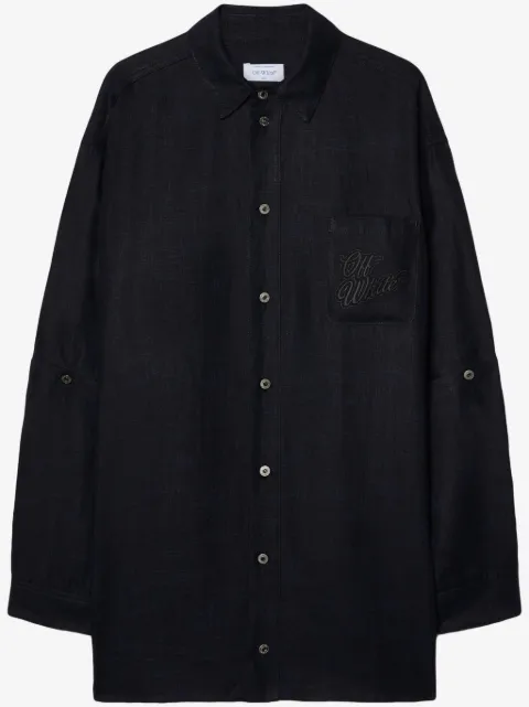 Off-White logo-embroidered panelled linen shirt jacket