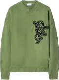 Off-White logo-intarsia crewneck jumper - Green