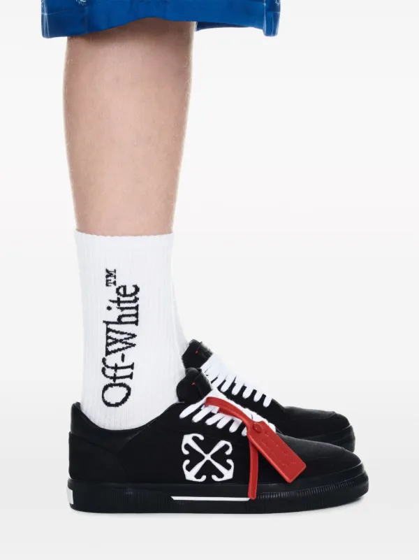 Off White Vulcanized contrasting tag Canvas Sneakers Black FARFETCH