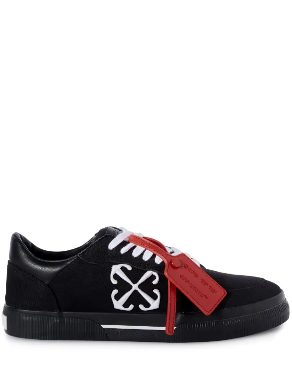 Off White Vulcanized contrasting tag Canvas Sneakers Black FARFETCH UK