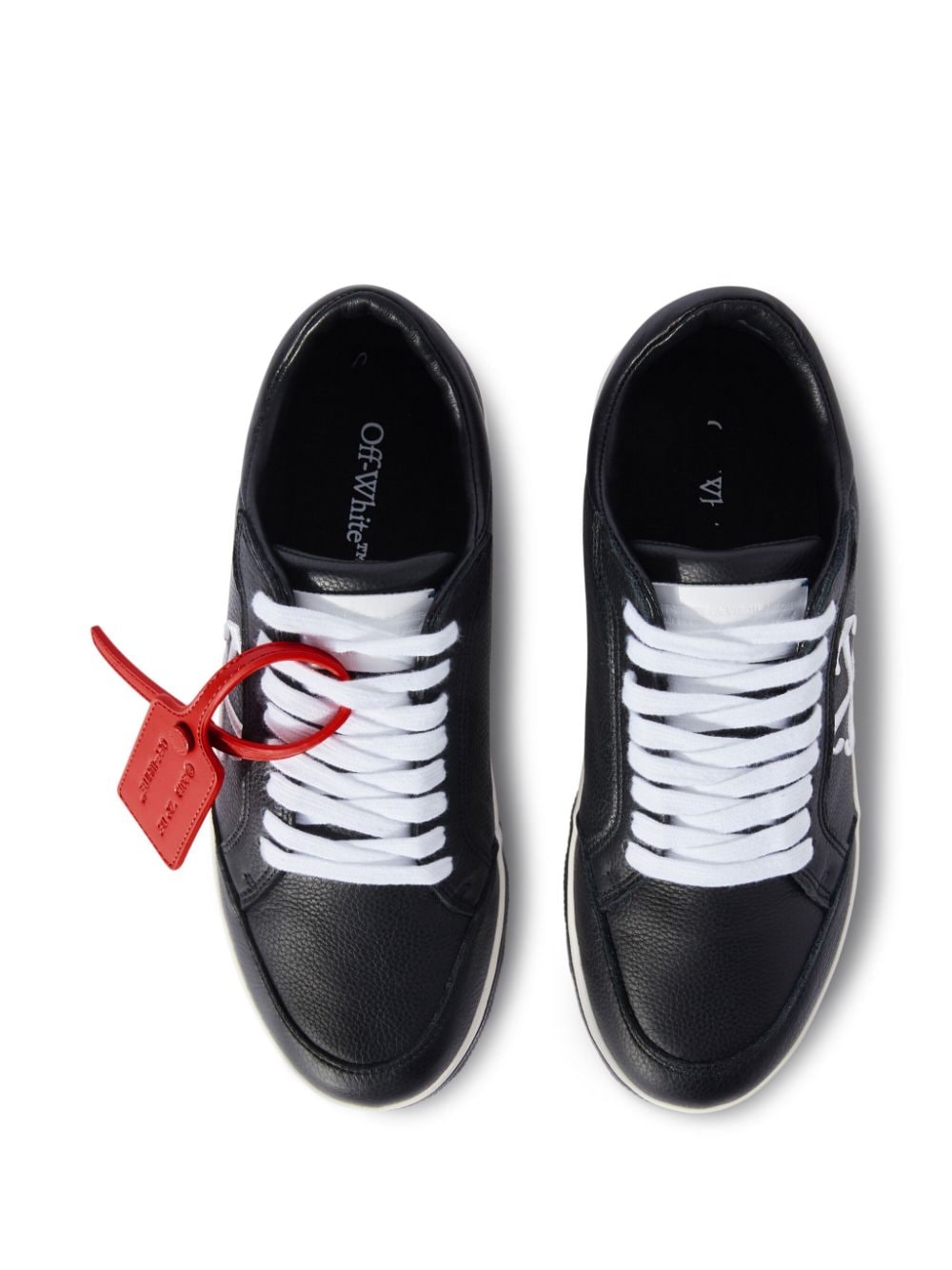 Shop Off-white Vulcanized Contrasting-tag Leather Sneakers In Black