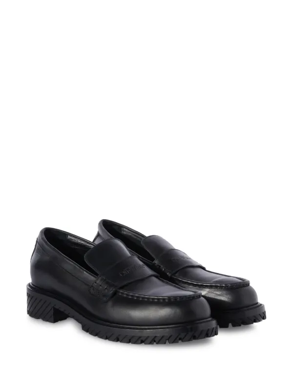 某メーカー Military Off-White レザーローファー JP FARFETCH | ブラック | 靴