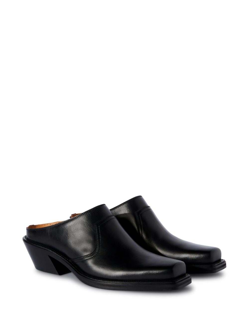 Shop Off-white Cowboy Square-toe Leather Slippers In Black