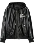 Off-White logo-appliqué leather jacket - Black