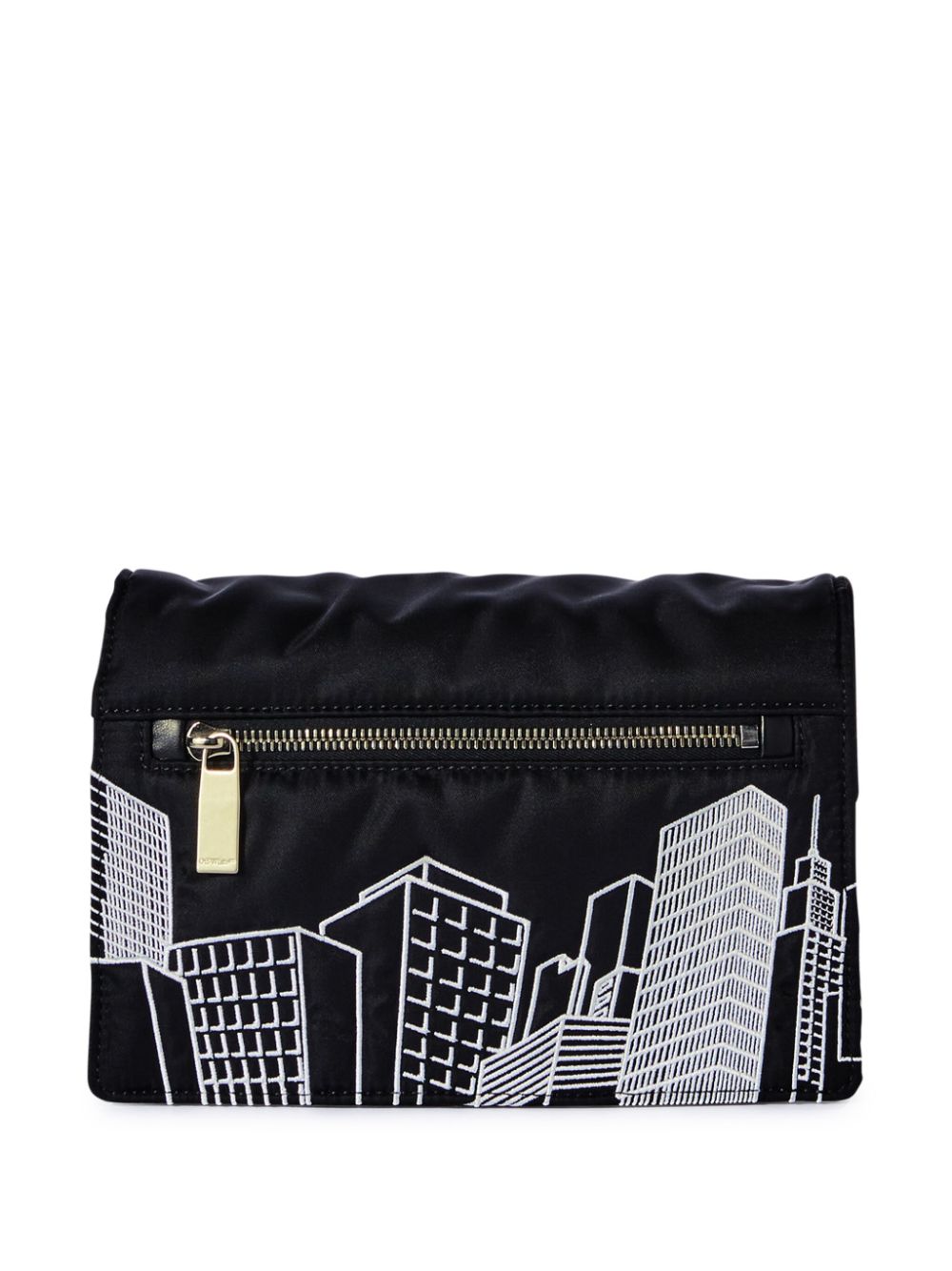 Shop Off-white Soft Jitney 1.4 Ny Skyline Arrow-plaque Shoulder Bag In Black
