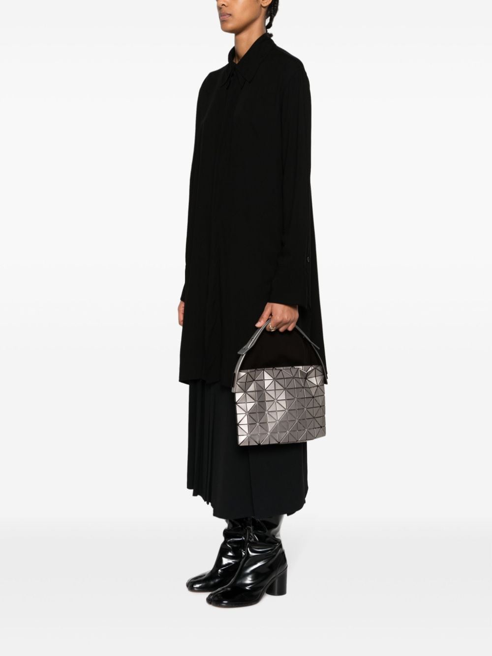 Shop Bao Bao Issey Miyake Geometric-panelled Mesh Shoulder Bag In Grey