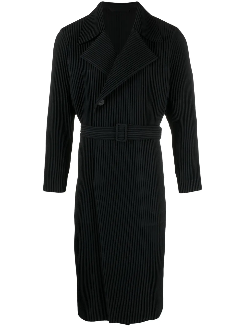 Shop Issey Miyake Plissé-effect Double-breasted Trench Coat In Schwarz