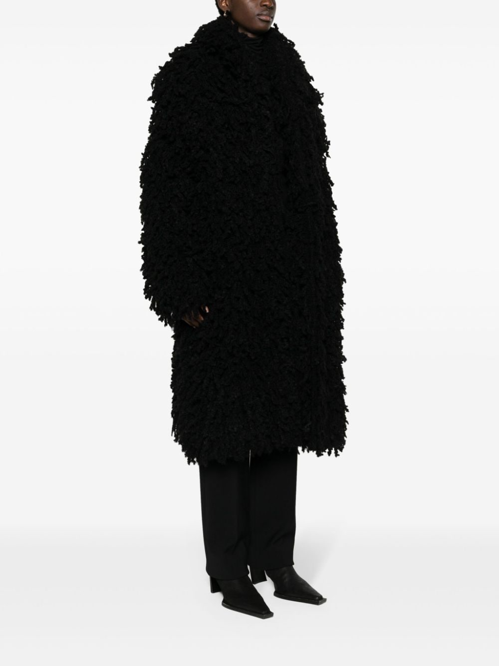 Shop Andreädamo Faux-fur Belted Coat In Black