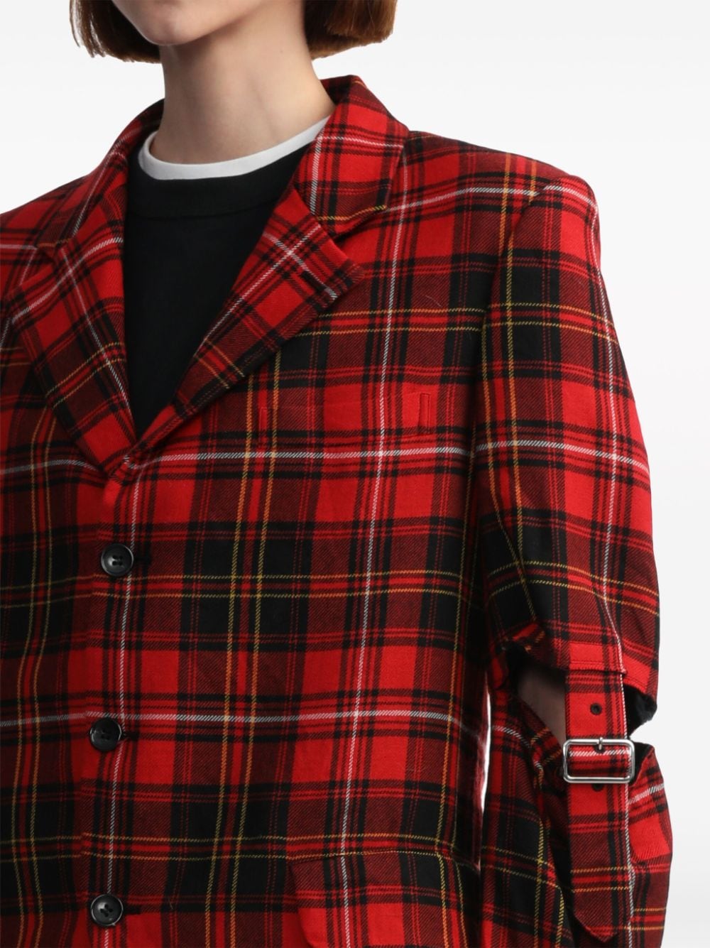 Shop Black Comme Des Garçons Tartan Check-pattern Wool Blazer In Red X Black