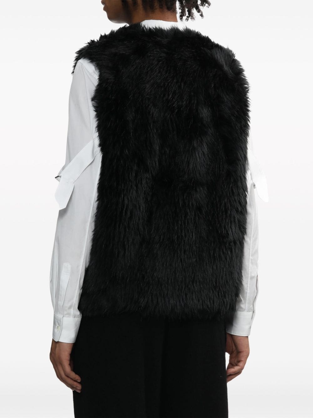 Shop Black Comme Des Garçons V-neck Faux-fur Gilet In Black