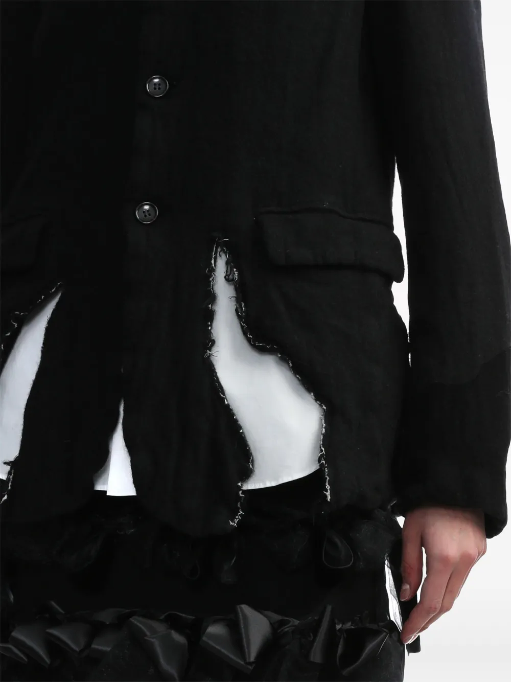 Shop Black Comme Des Garçons Distressed-effect Ripped Single-breasted Blazer In Black